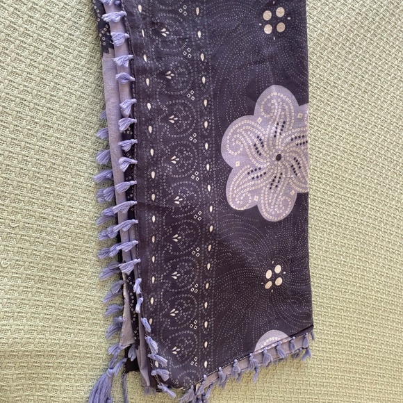 ECHO COTTON BLUE FRINGE SCARF SHAWL - Picture 2 of 14